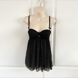 NWT GORGEOUS SEXY BABYDOLL BLACK SHEER LACE  LINGERIE